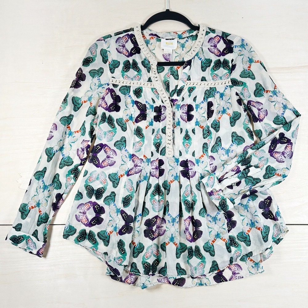 Maeve Butterfly Print Blouse - Cream and Green - Picture 2 of 9